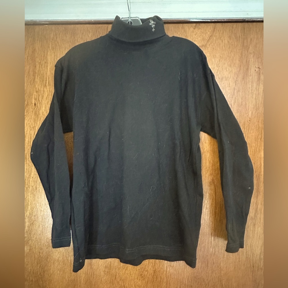 “The Icing” Cotton Turtleneck Jersey Top Women Sz L Black LS Made In Canada EUC